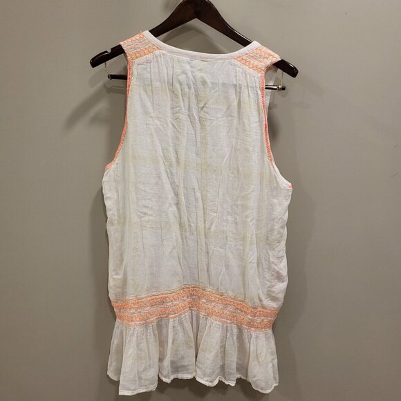 Free People Womens Subtle Plaid White Neon Orange Embroidered V Neck Dress Small - Picture 2 of 6